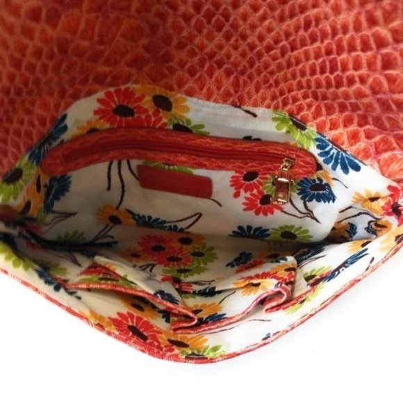 Jessica Simpson Vegan Croc Woven Envelope Clutch Purse Handbag in Red Orange - Picture 5 of 5